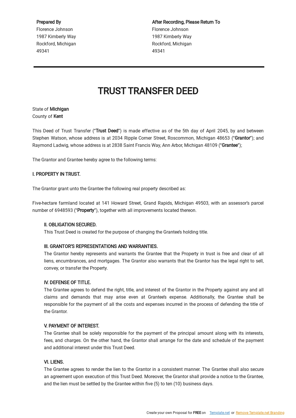 Trust Transfer Deed Template
