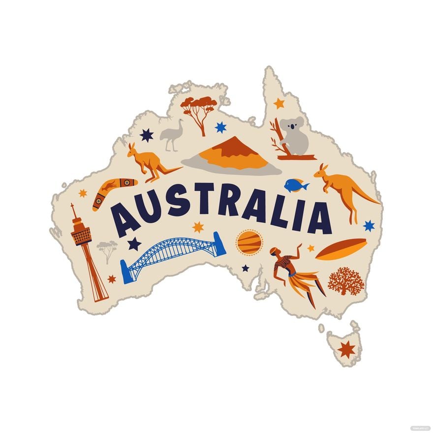 Stylized Australia Map Vector in Illustrator, EPS, SVG, JPG, PNG