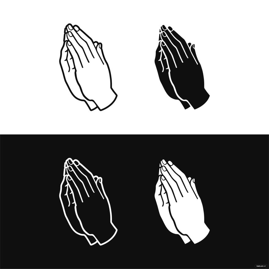 Black and White Praying Hands Vector