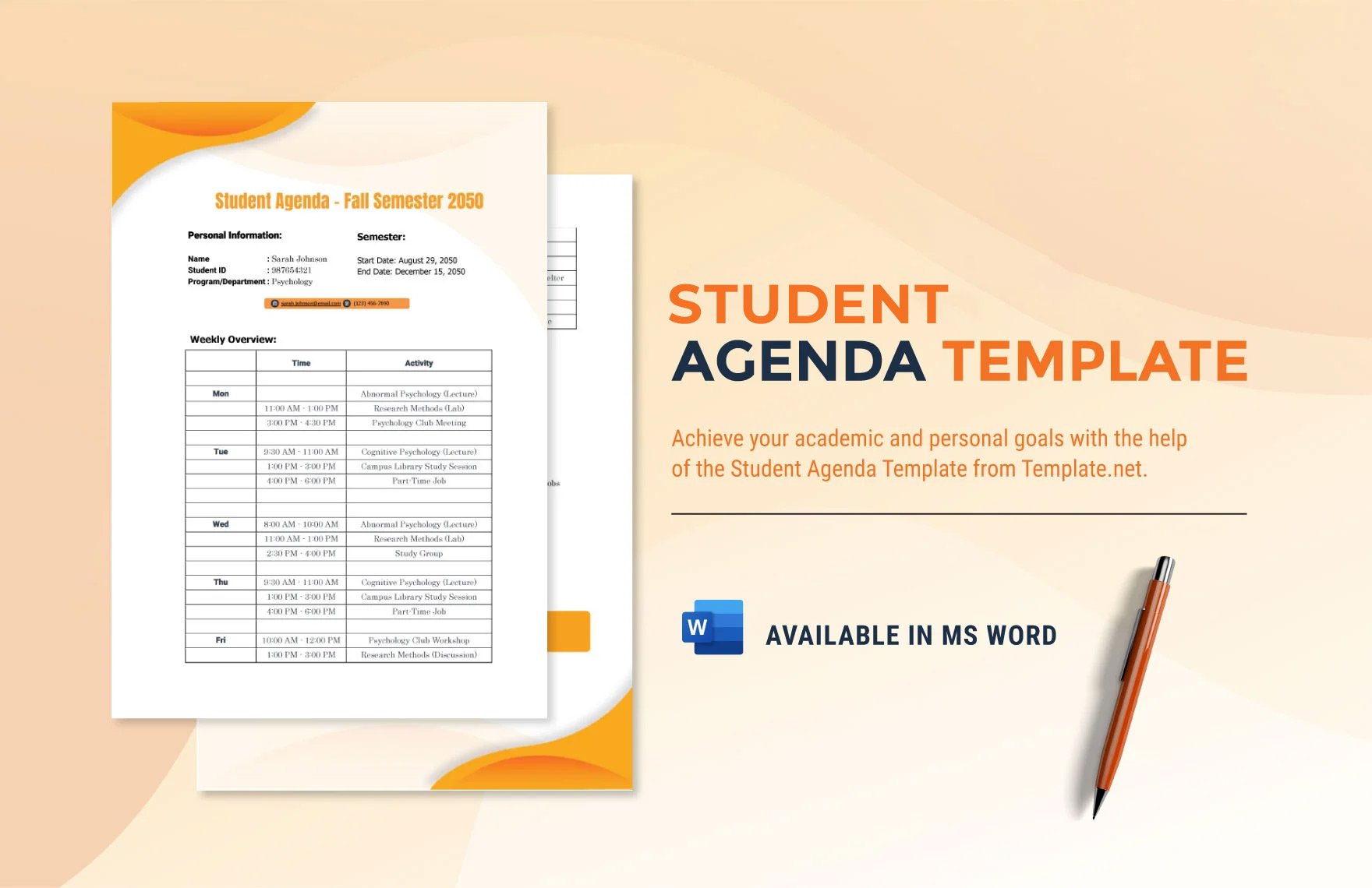 Free Student Agenda Template in Word