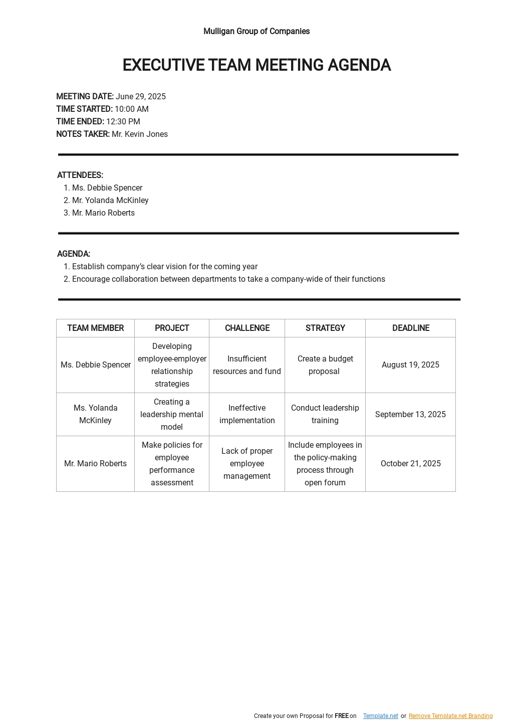 Executive Team Meeting Agenda Template Google Docs, Word, Apple Pages