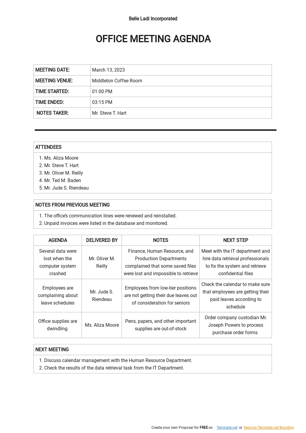 Office Meeting Agenda Template in Word, Google Docs, Pages - Download ...