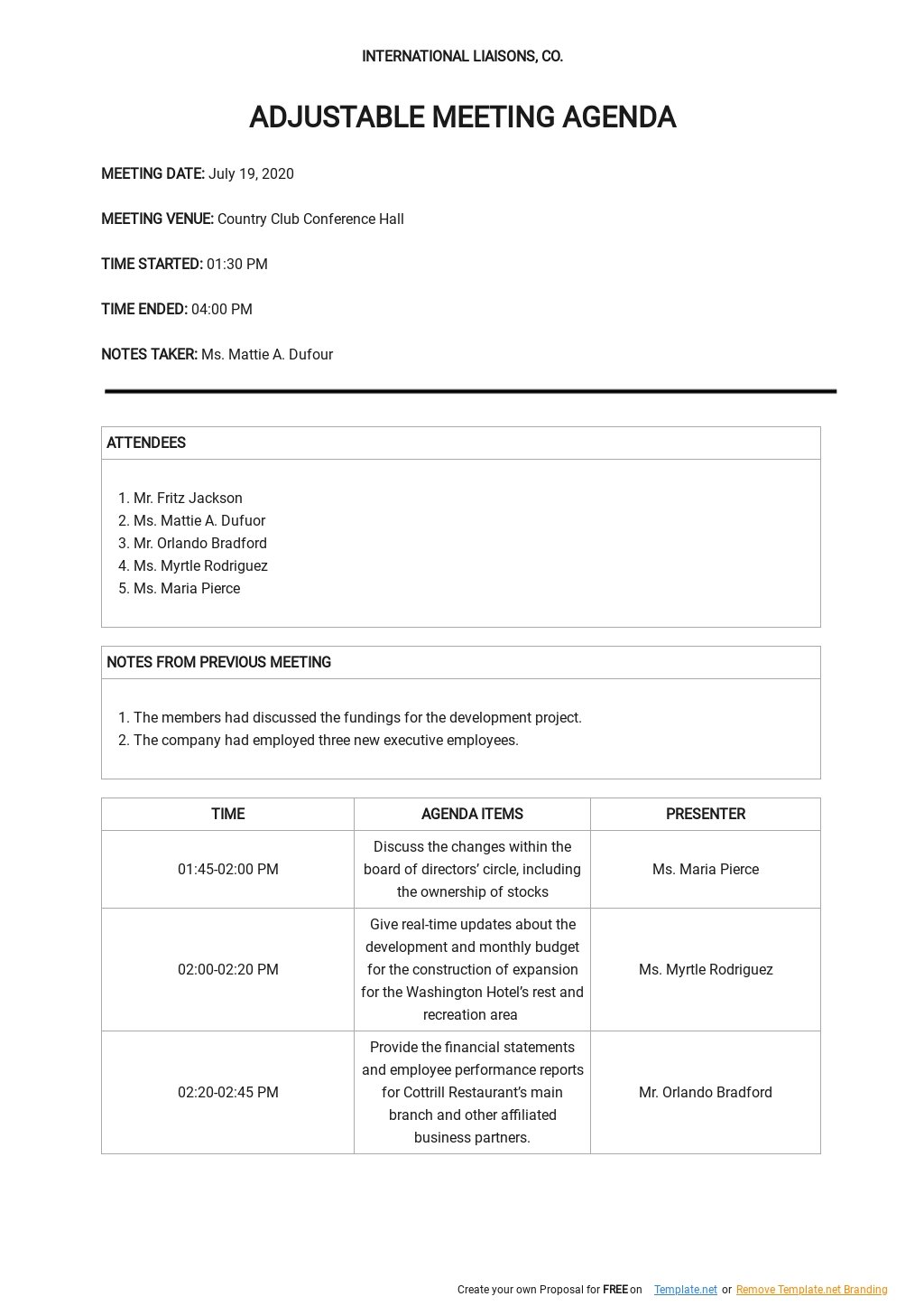 Free Adjustable Meeting Agenda Template in Word, Google Docs, Apple Pages