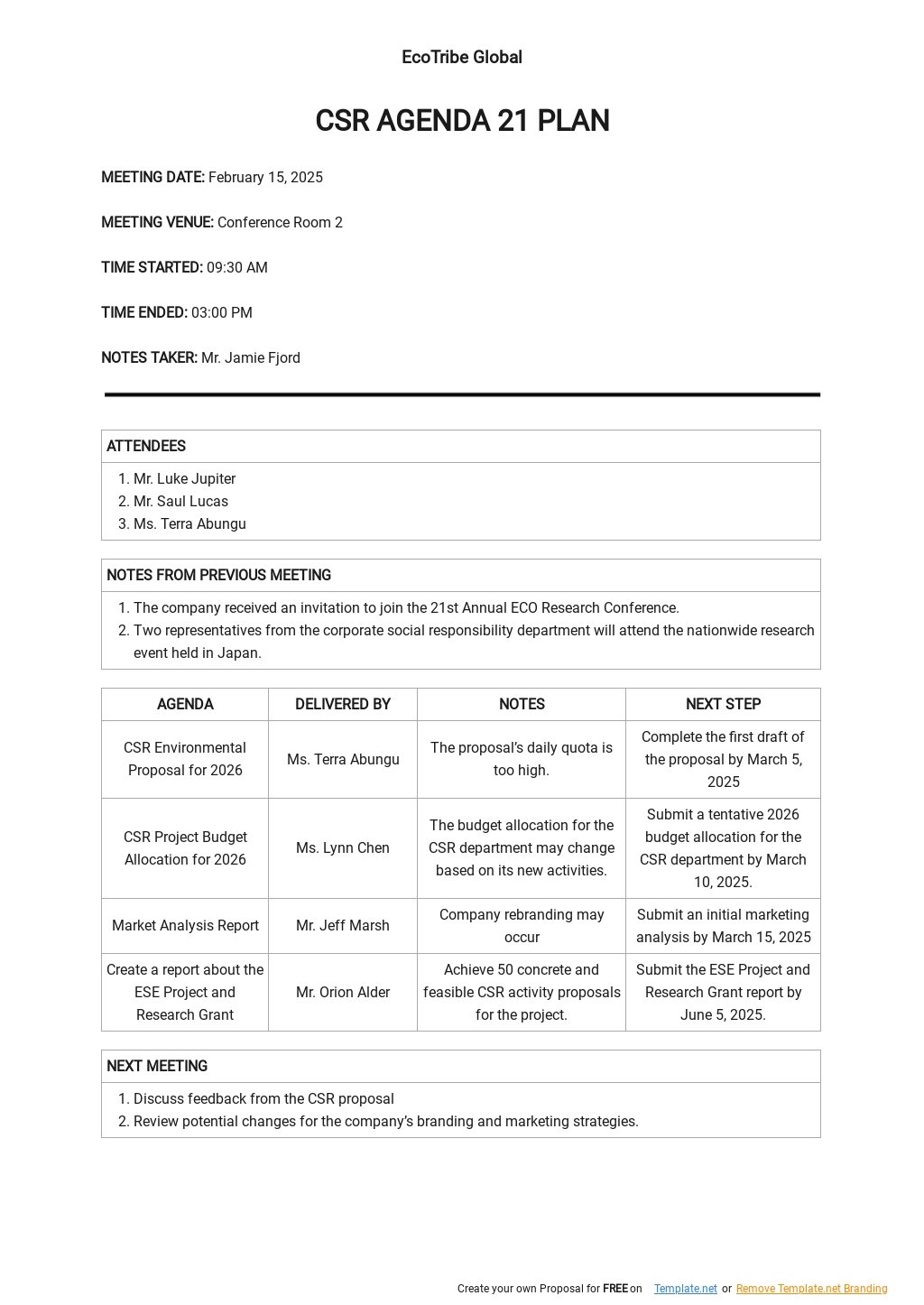 Agenda 21 Plan Template in Word, Google Docs, Apple Pages
