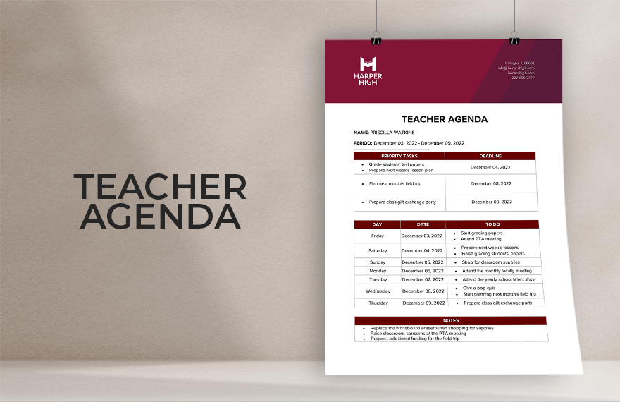 Teacher Agenda Template