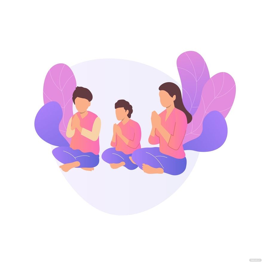 Family Praying Together Vector