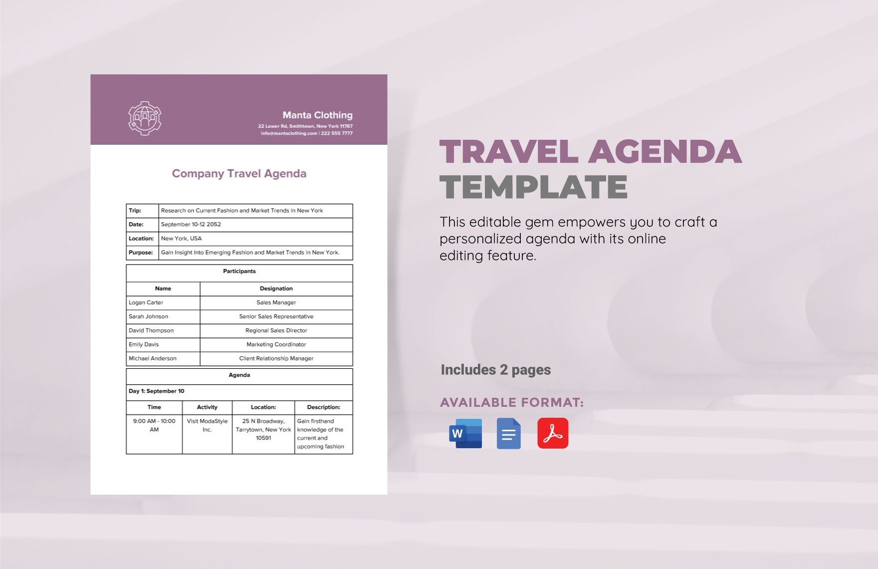 Travel Agenda Template in Word, Google Docs, PDF