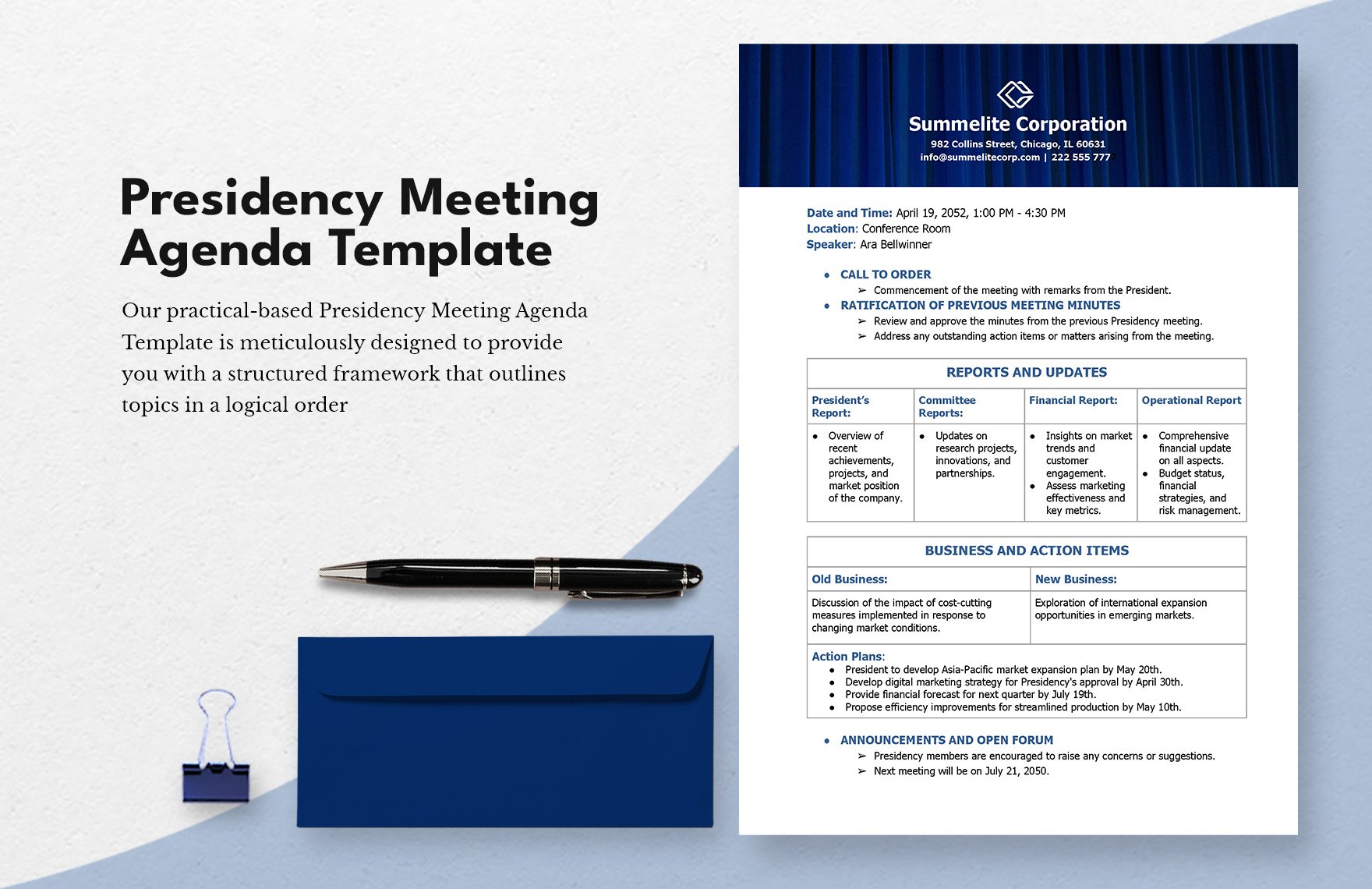 Presidency Meeting Agenda Template in Word, Google Docs, PDF, Apple Pages