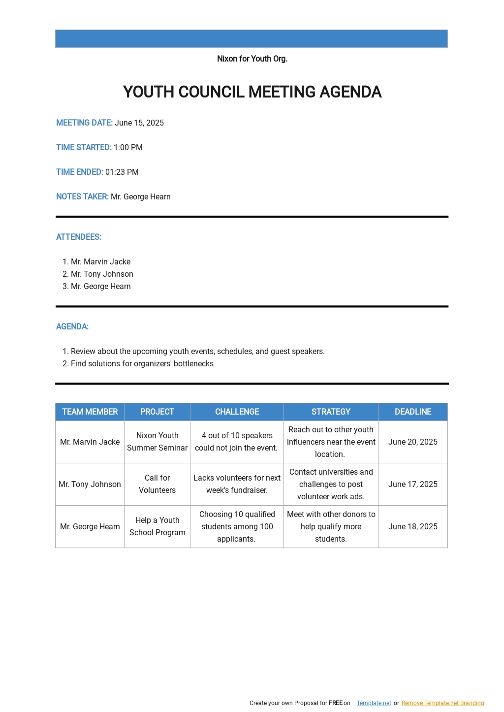 Youth Council Meeting Agenda Template