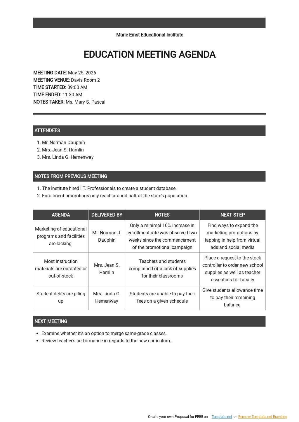 Education Meeting Agenda Template in Word, Google Docs, Apple Pages