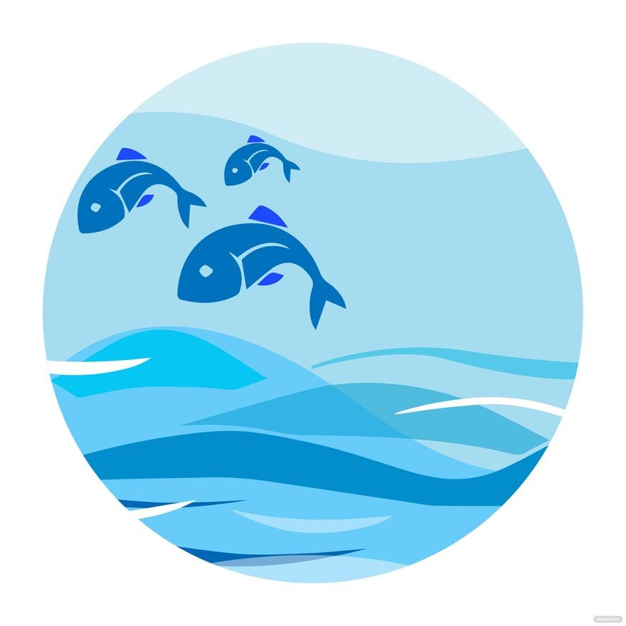 Waves And Fish Vector in Illustrator, EPS, SVG, JPG, PNG
