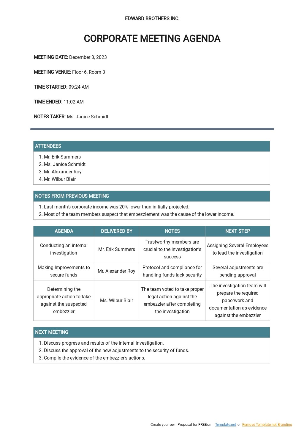 Corporate Meeting Agenda Template Google Docs, Word, Apple Pages