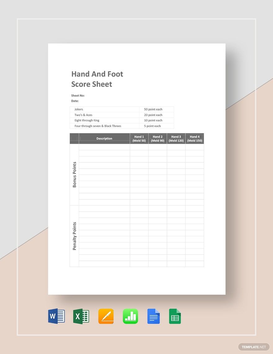 Hand and Foot Score Sheet Template
