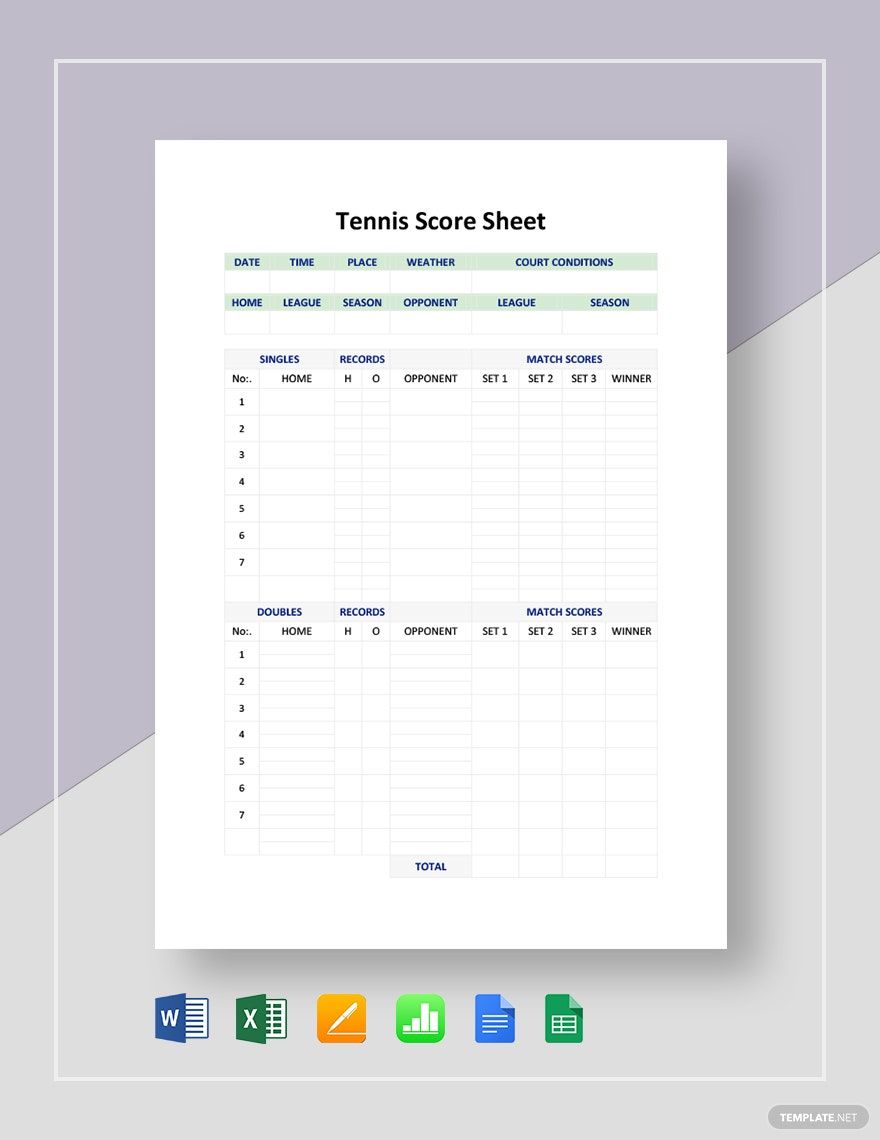 Tennis Score Sheet Template In Google Docs Google Sheets Apple