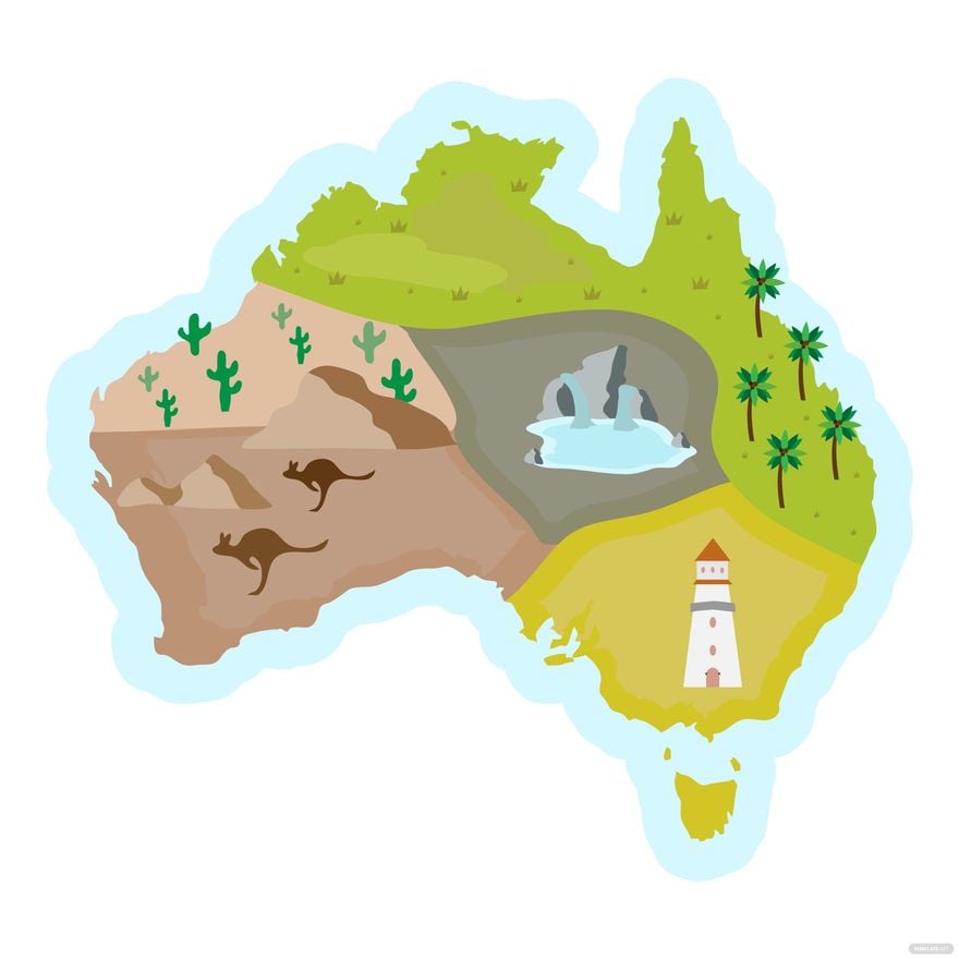 Australia Map With Landscape Vector in Illustrator, EPS, SVG, JPG, PNG
