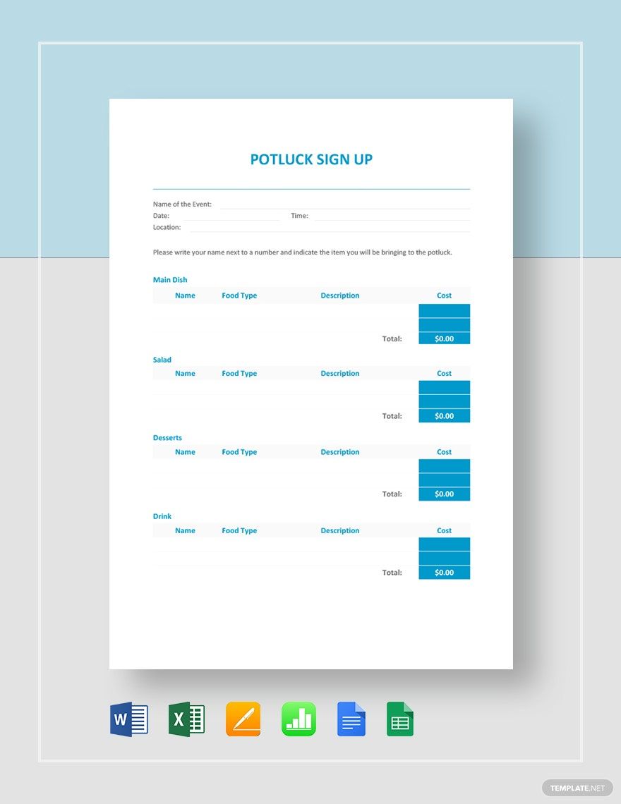 Potluck Sign Up Sheet Template Download In Word Google Docs Excel 