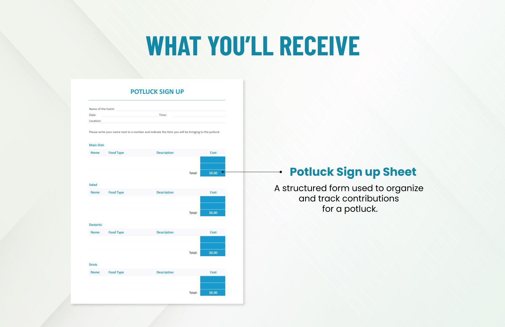 Potluck Sign Up Sheet Template