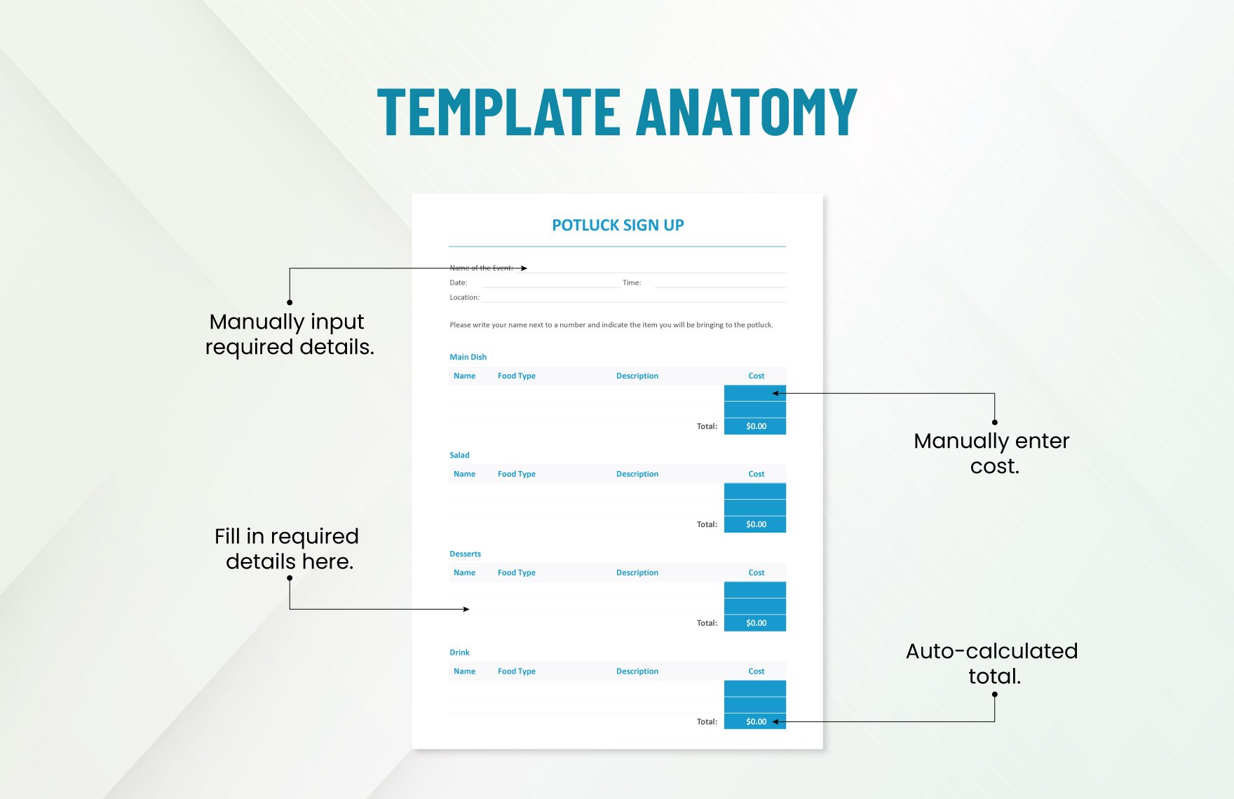 Potluck Sign Up Sheet Template