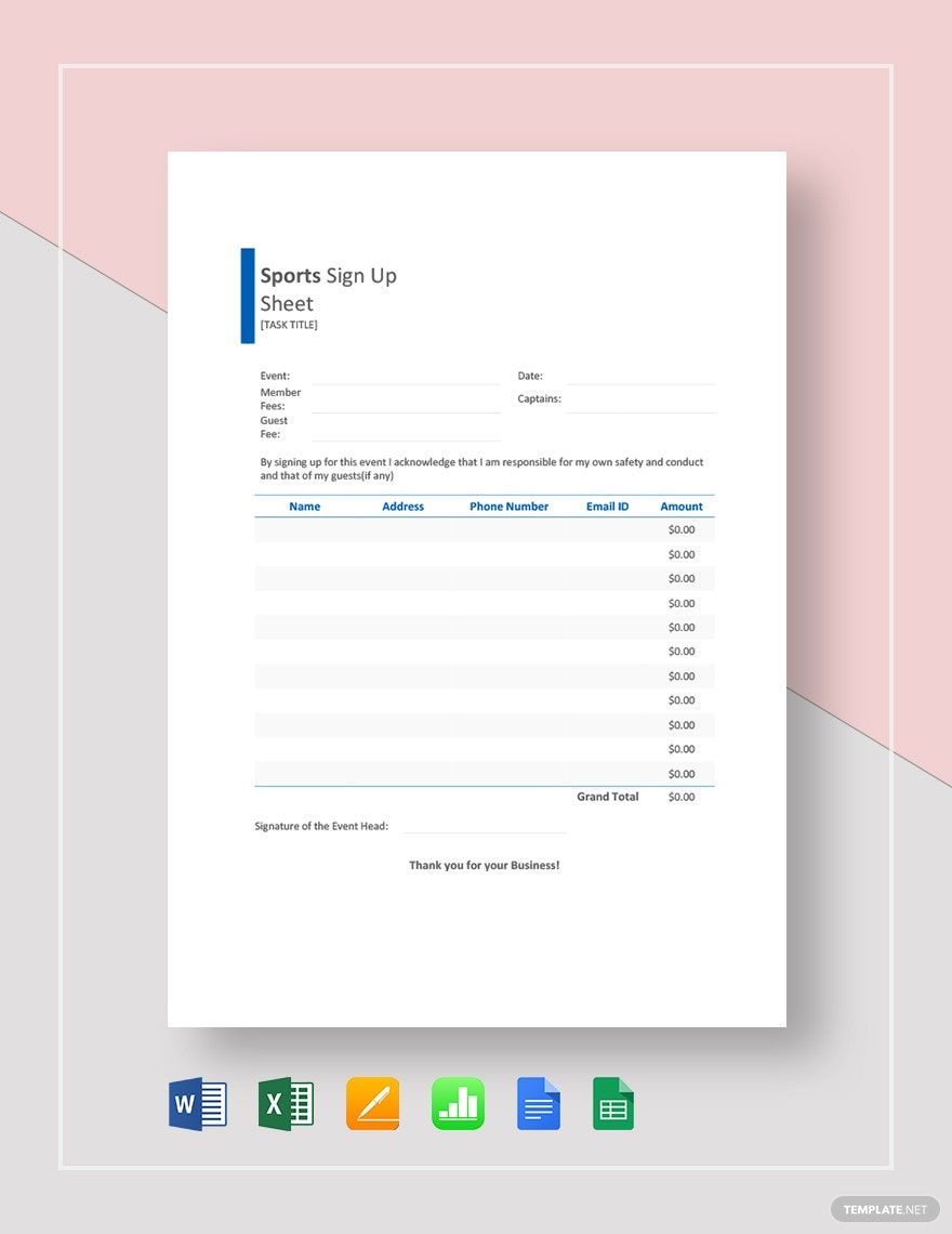 Simple Sports Sign Up Sheet Template