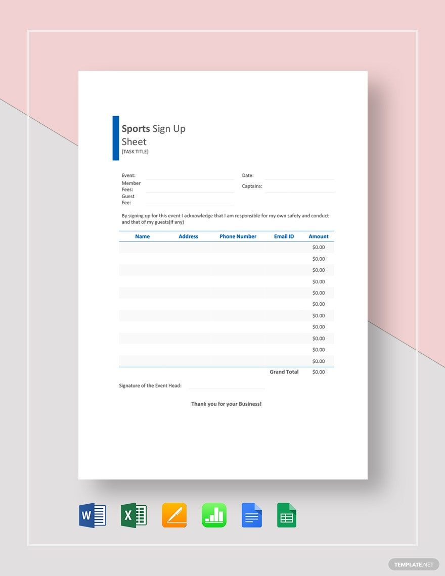 Simple Sports Sign Up Sheet Template Download In Word Google Docs Excel Google Sheets 