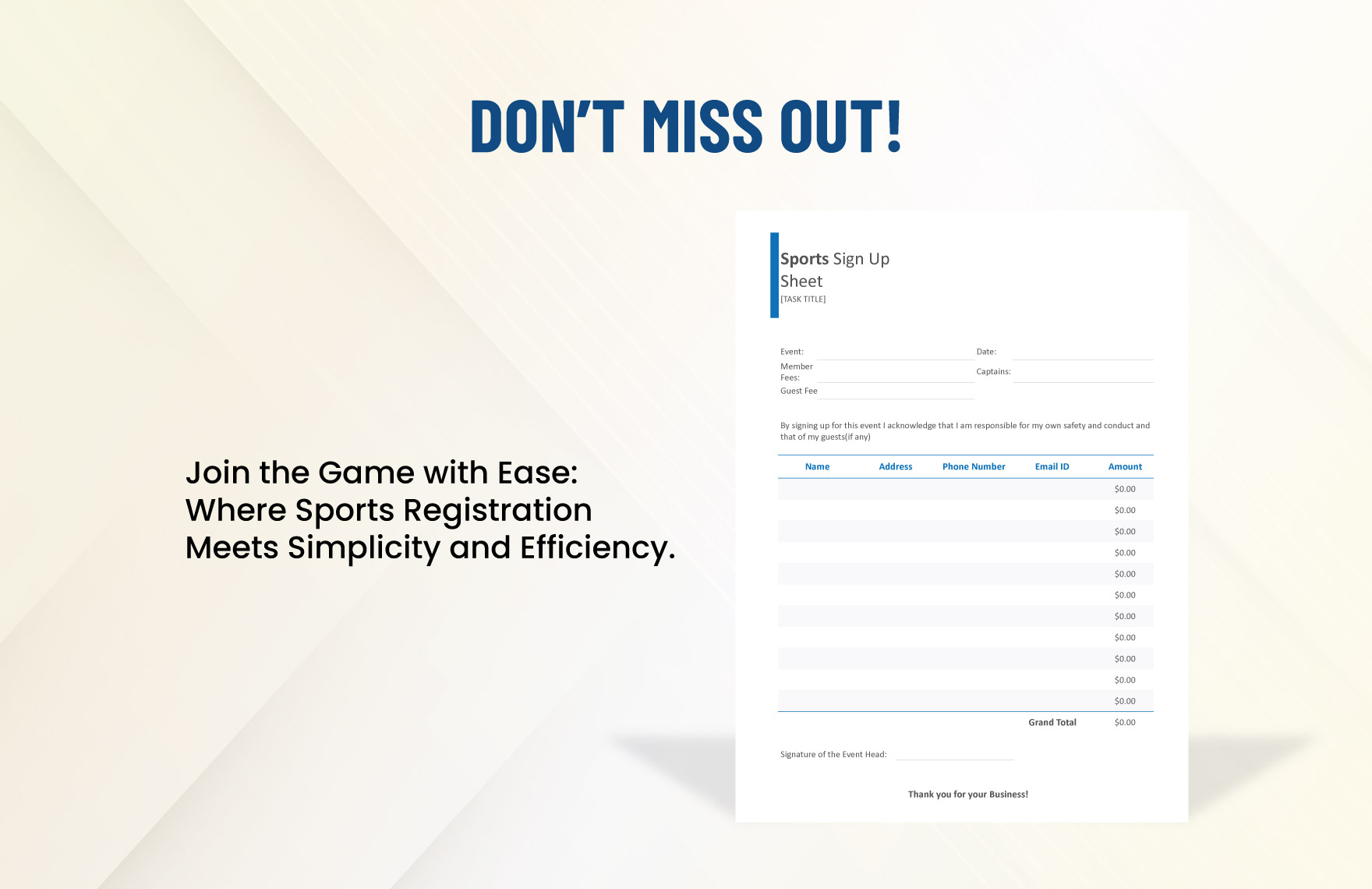 Simple Sports Sign Up Sheet Template