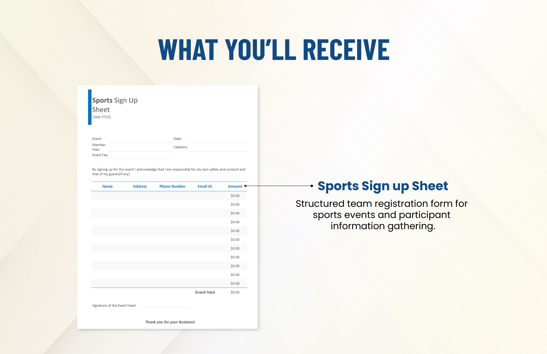 Simple Sports Sign Up Sheet Template