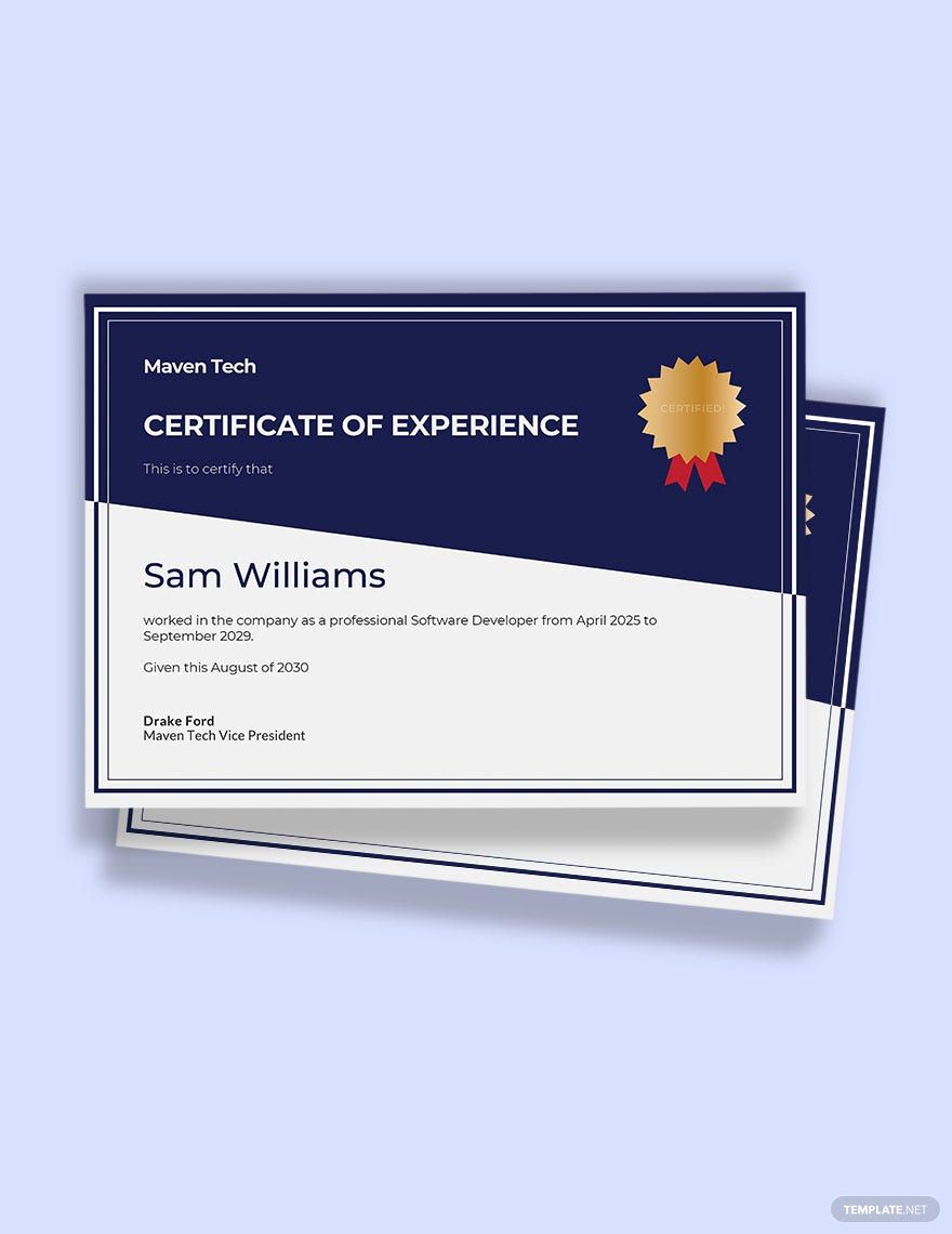 Free Experience Certificate Template in Word, Google Docs, Illustrator, PSD, InDesign, Outlook