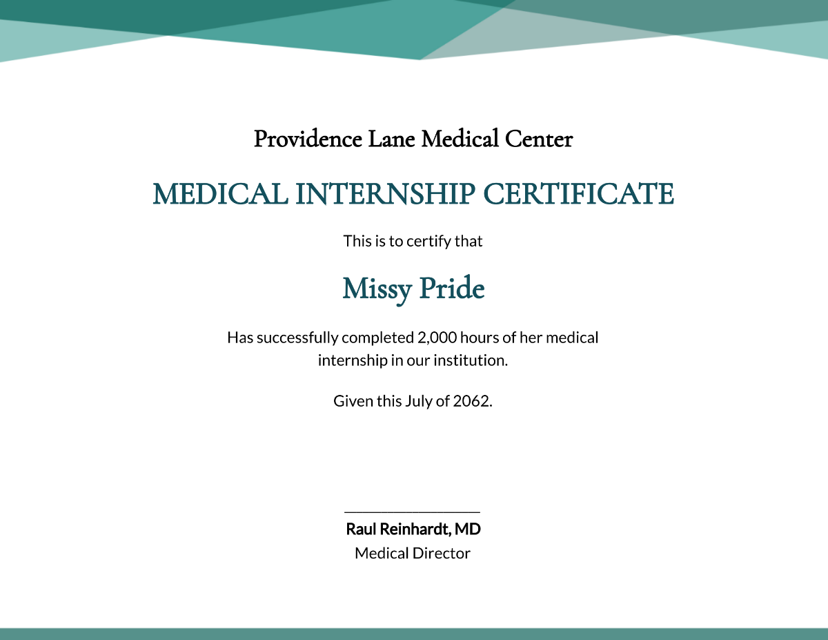 Medical Internship Certificate Template