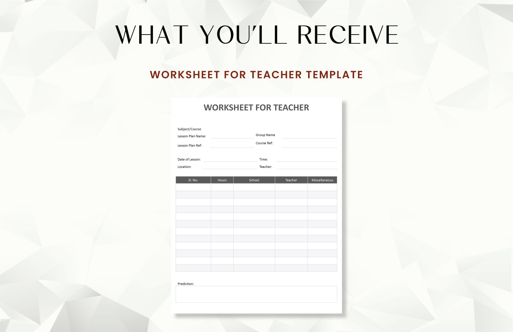 Worksheet for Teacher Template