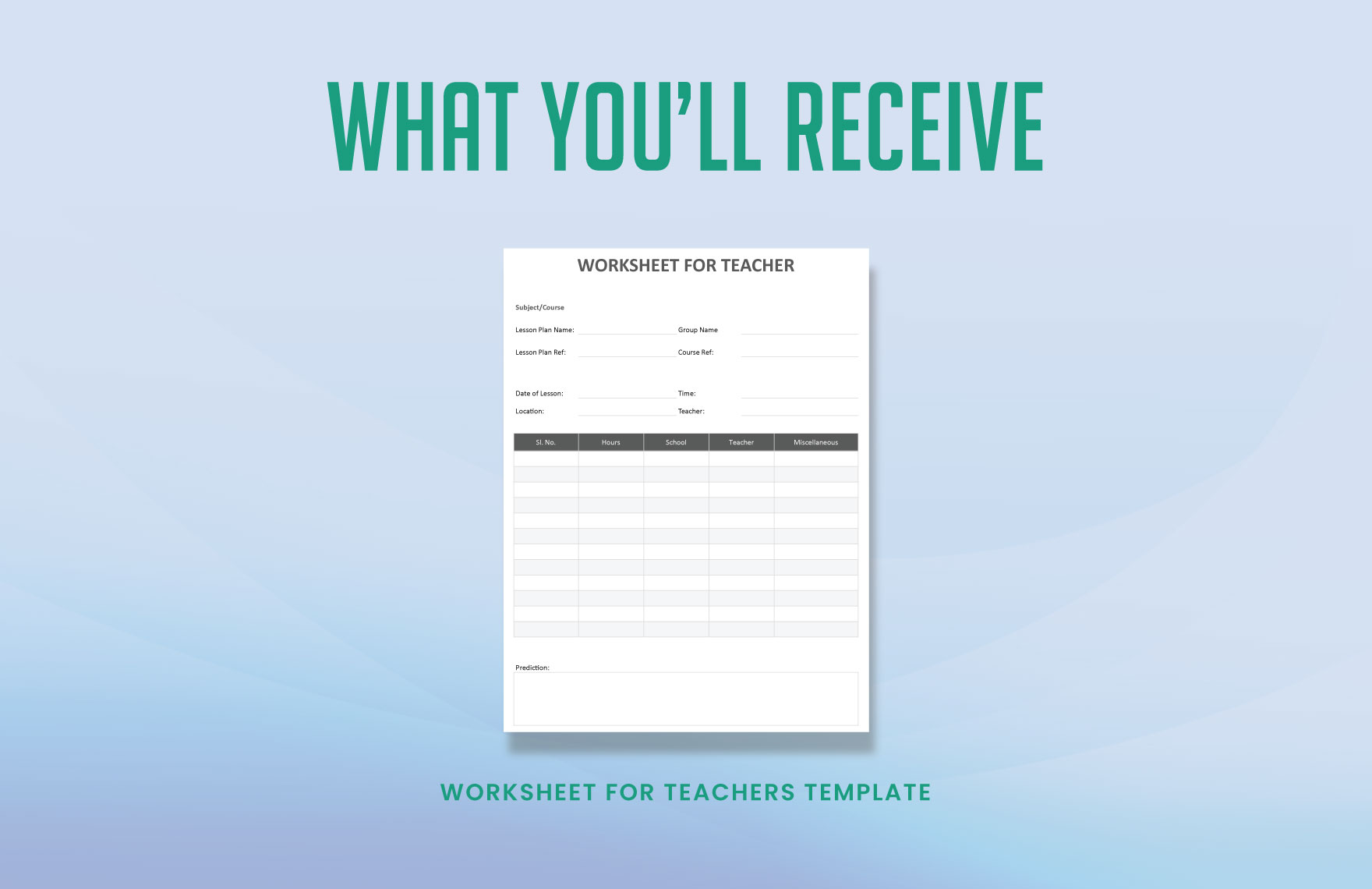 Worksheet for Teacher Template