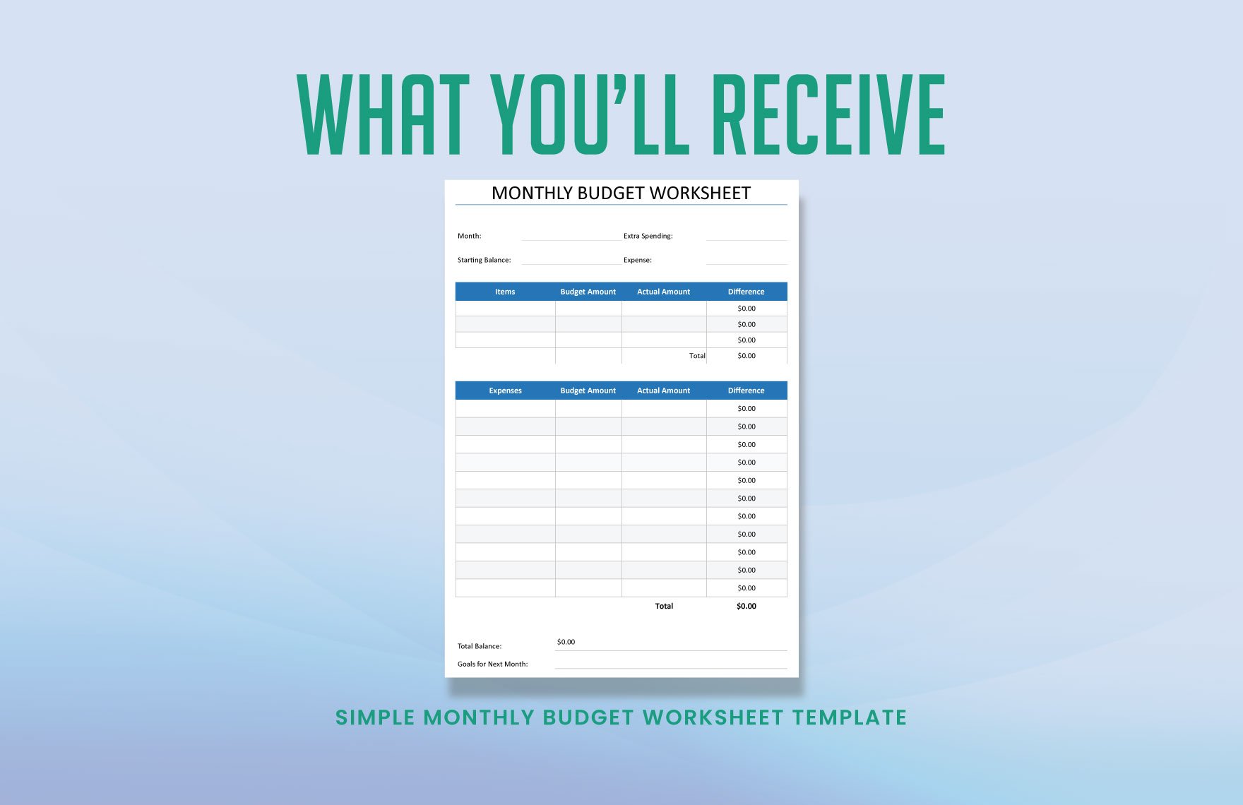 Simple Monthly Budget Worksheet Instructions