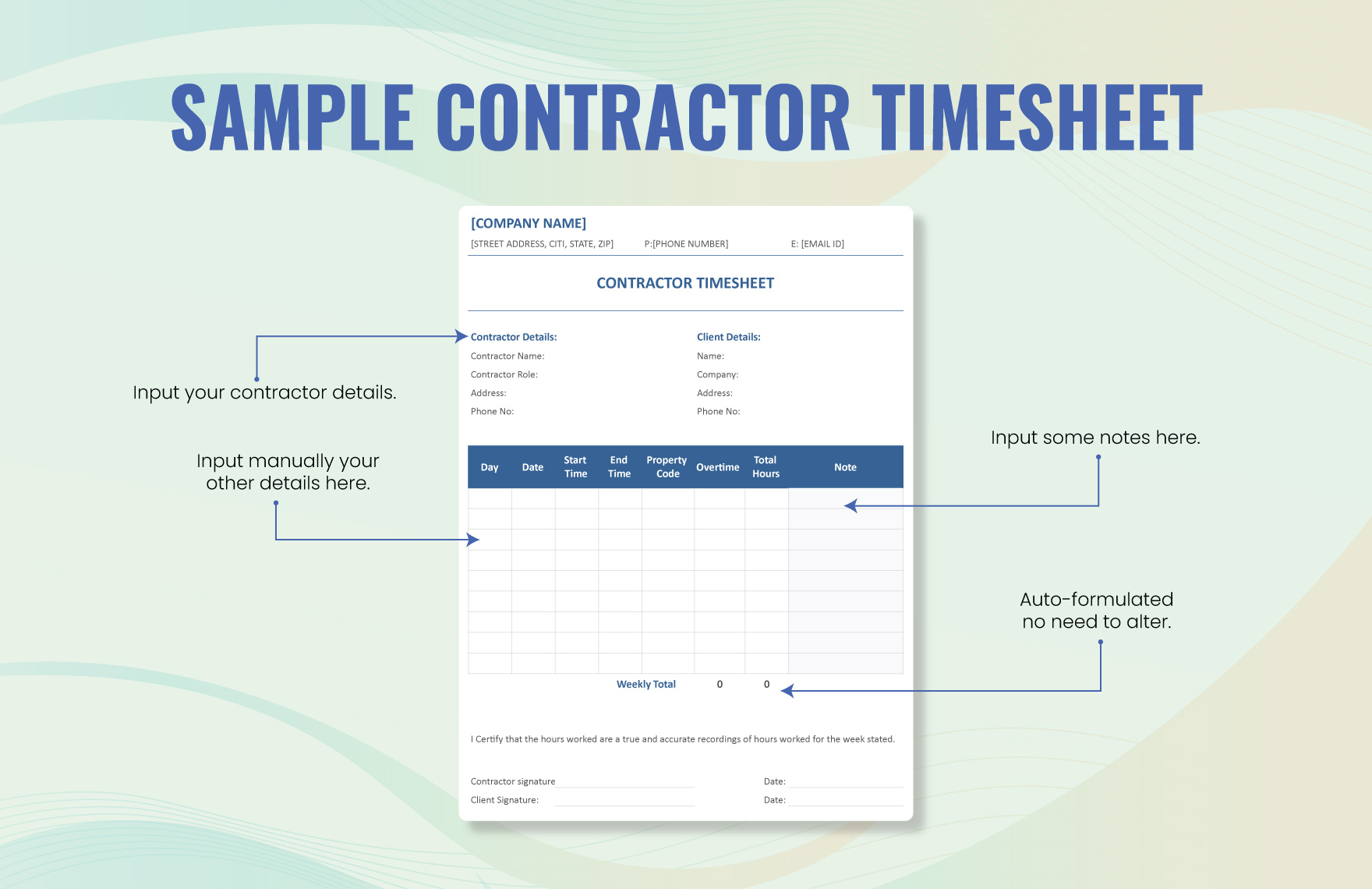 Sample Contractor Timesheet Template