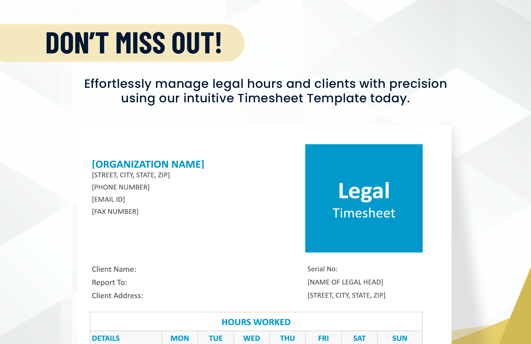 Sample Legal and Lawyer Timesheet Template