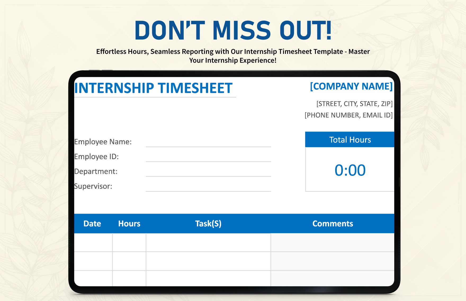 Internship Timesheet Template