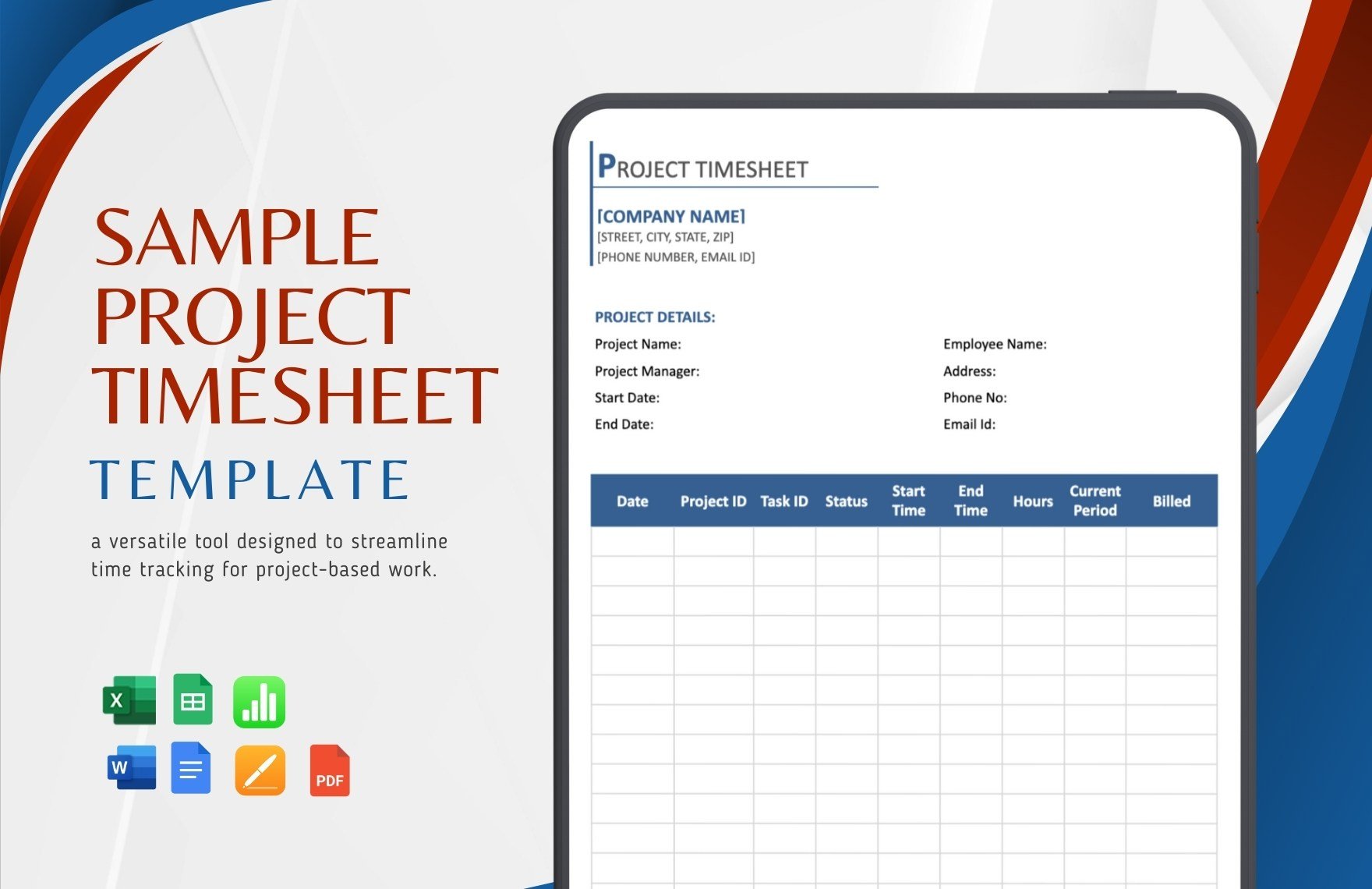 Sample Project Timesheet Template in Word, Google Docs, Excel, PDF, Google Sheets, Apple Pages, Apple Numbers