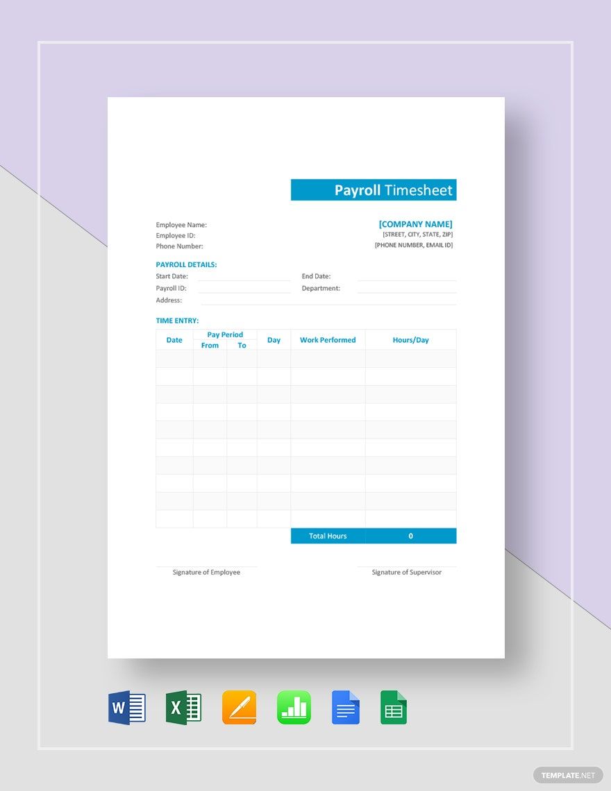 Payroll Spreadsheet Template - Excel, Word, Apple Numbers, Apple Pages ...