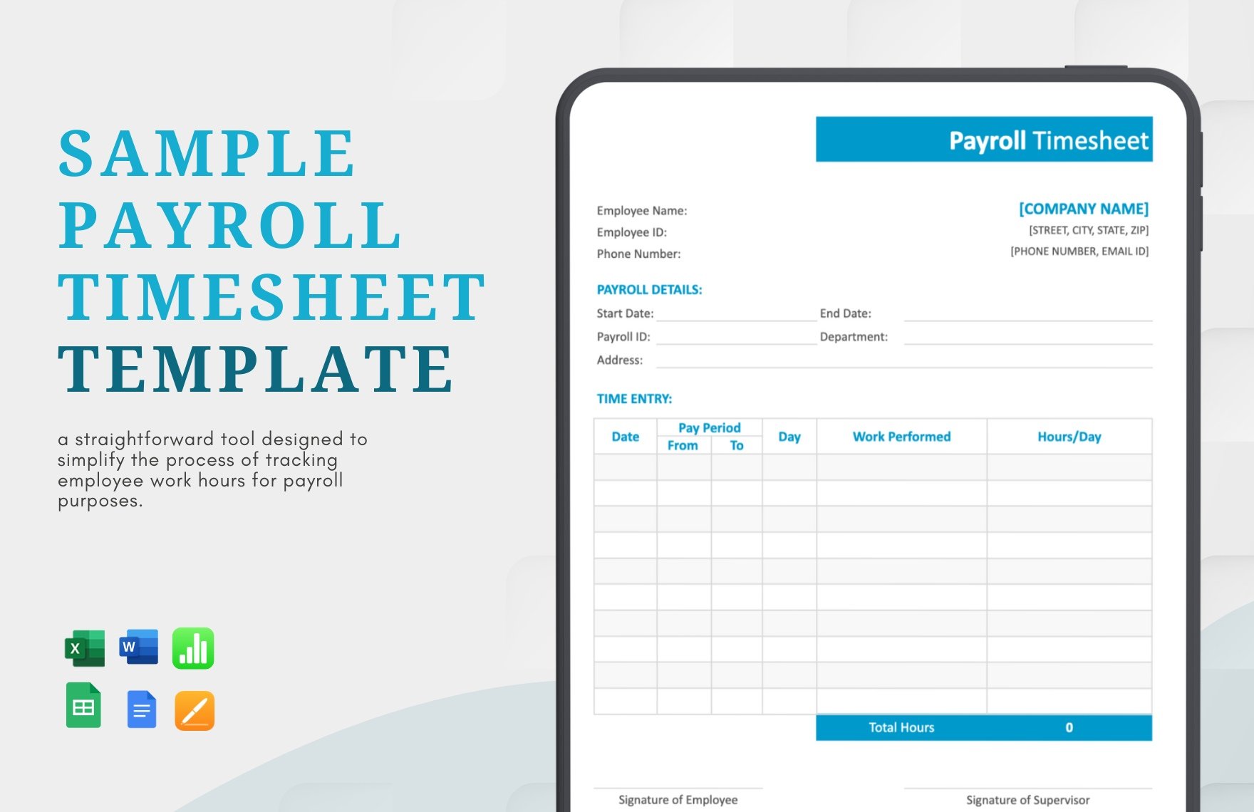 Sample Payroll Timesheet Template in Word, Google Docs, Excel, Google Sheets, Apple Pages, Apple Numbers
