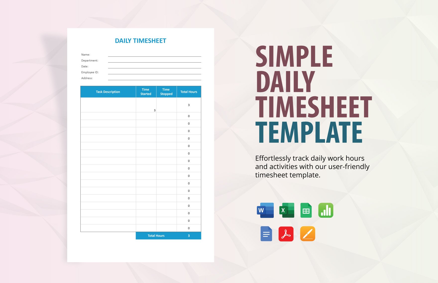 Free Simple Daily Timesheet Template in Word, Google Docs, Excel, PDF, Google Sheets, Apple Pages, Apple Numbers