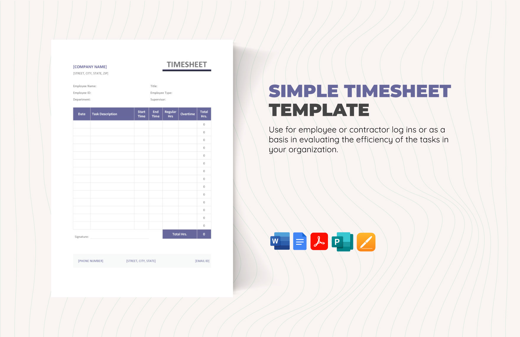 Simple Timesheet Template in Google Docs, Google Sheets, Pages, Word ...