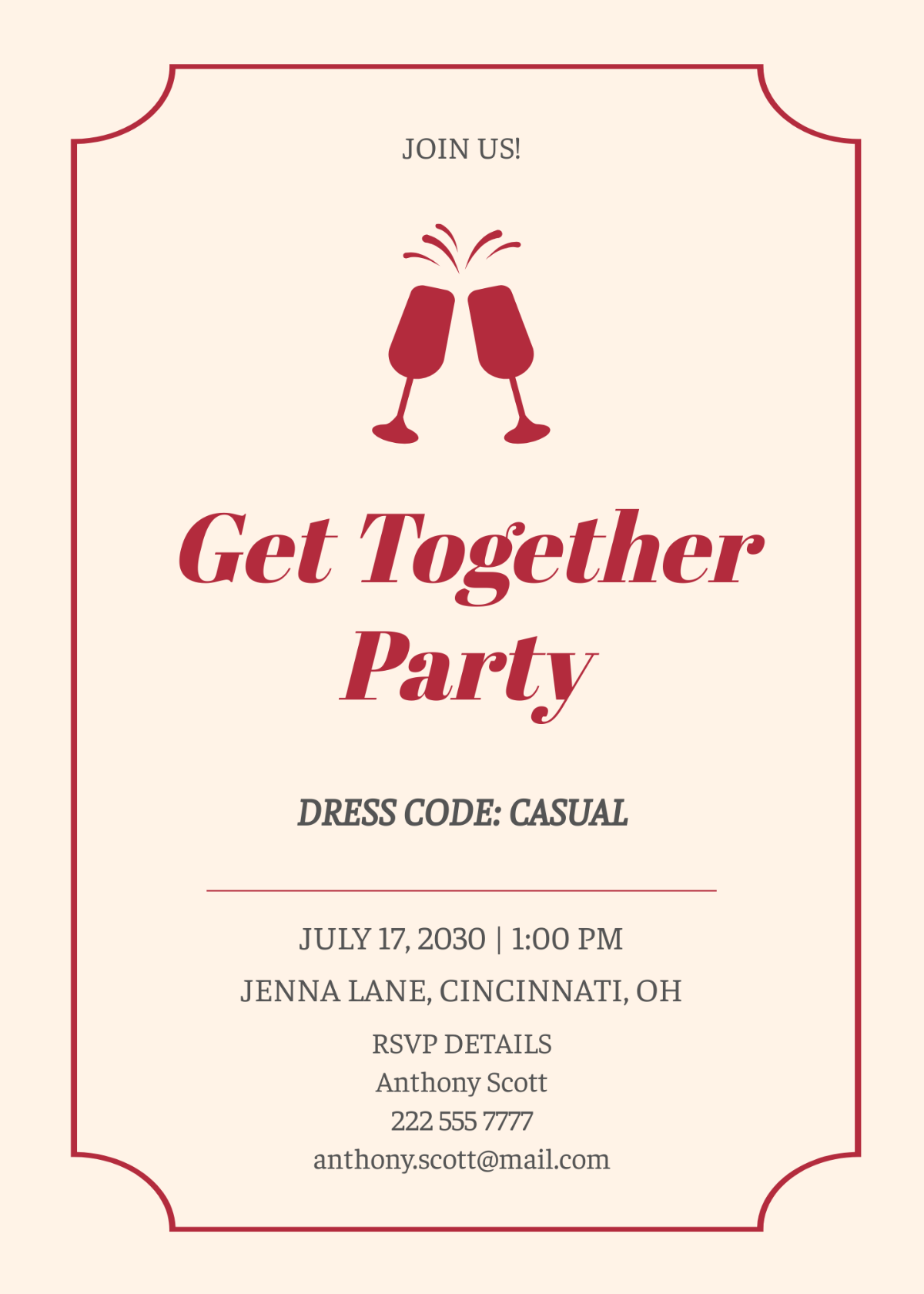 Get Together Party Invitation Card Template - Edit Online & Download