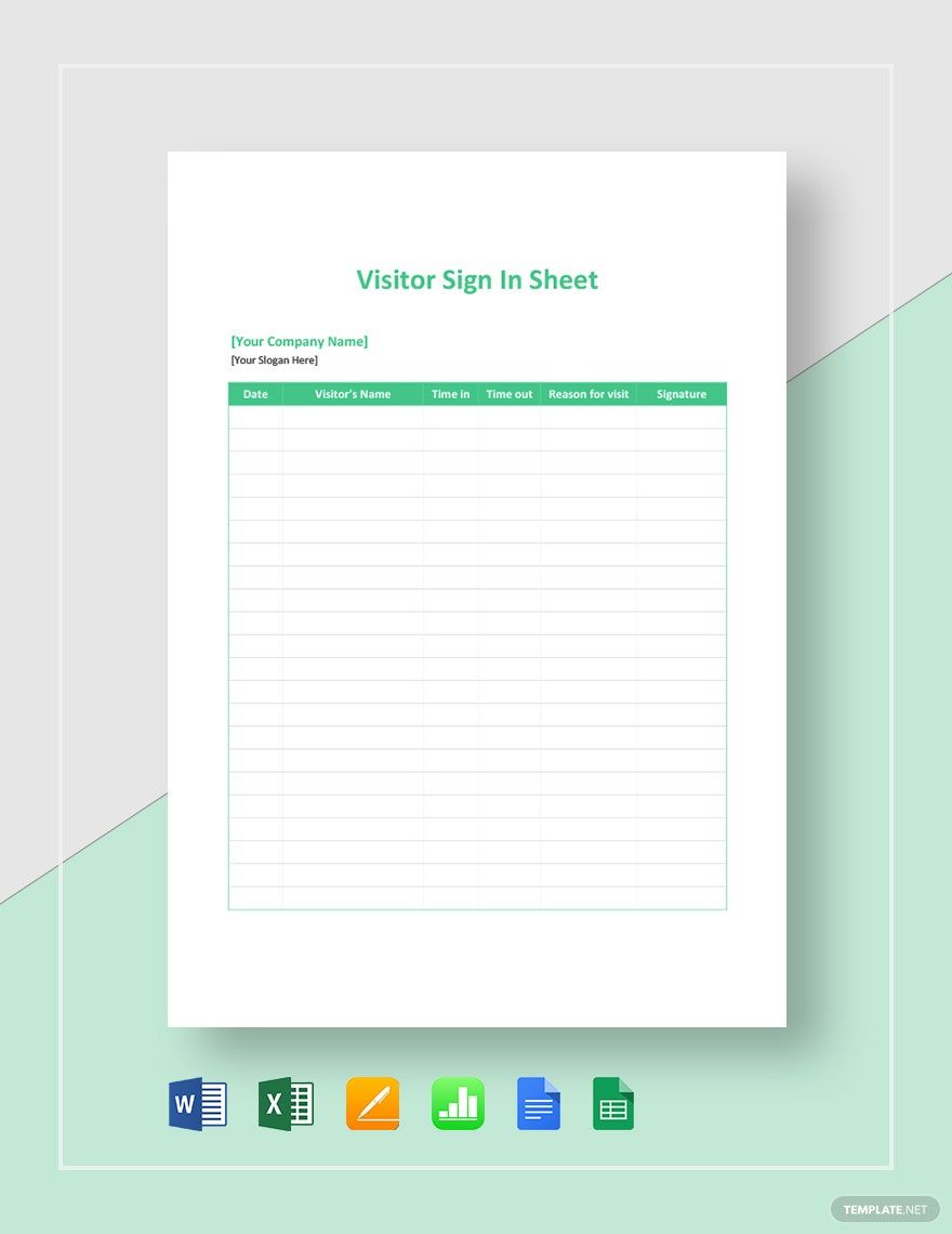 Visitor Sign in Sheet Template in Google Docs Pages Numbers Word