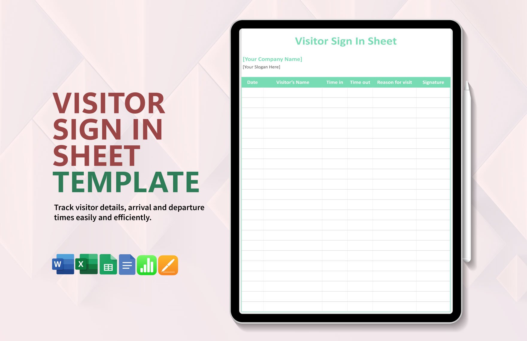 Visitor Sign in Sheet Template in Word, Google Docs, Excel, Google Sheets, Apple Pages, Apple Numbers