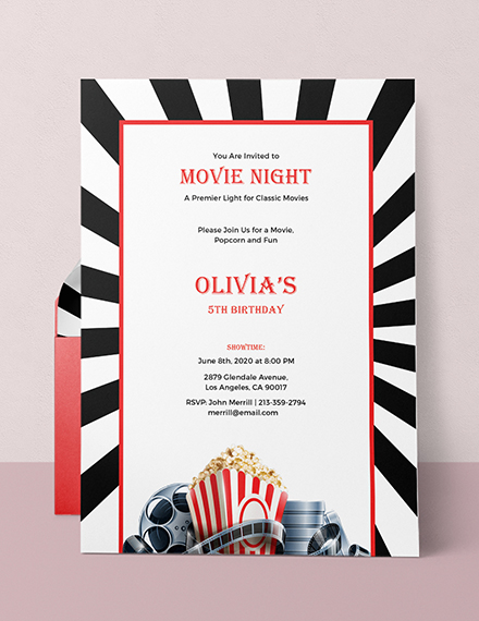 printable card invitation free Free Photoshop Night Movie Invitation Adobe in Template