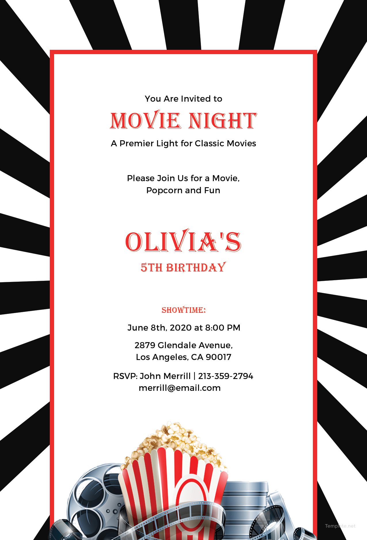 card template psd invitation birthday baby Template in Photoshop Free Adobe Night Invitation Movie