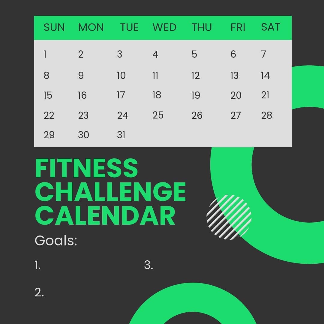 Fitness Challenge Calendar Post, Instagram, Facebook