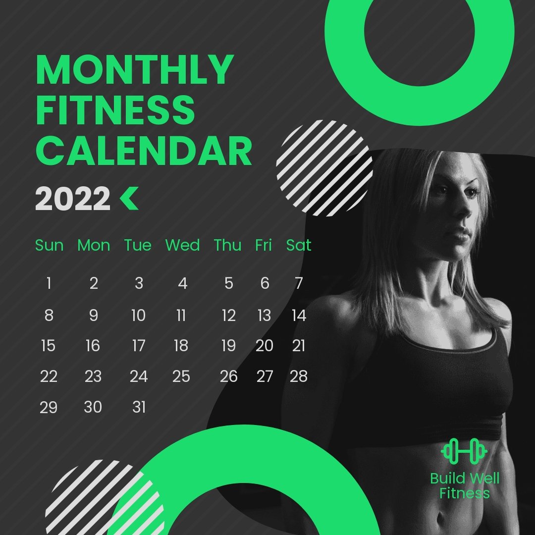 Monthly Fitness Calendar Post, Instagram, Facebook