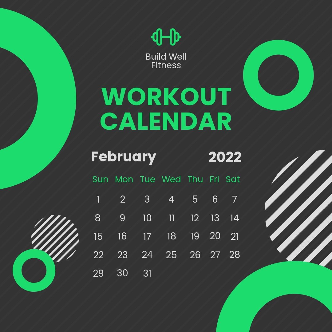 Workout Calendar Post, Instagram, Facebook Template