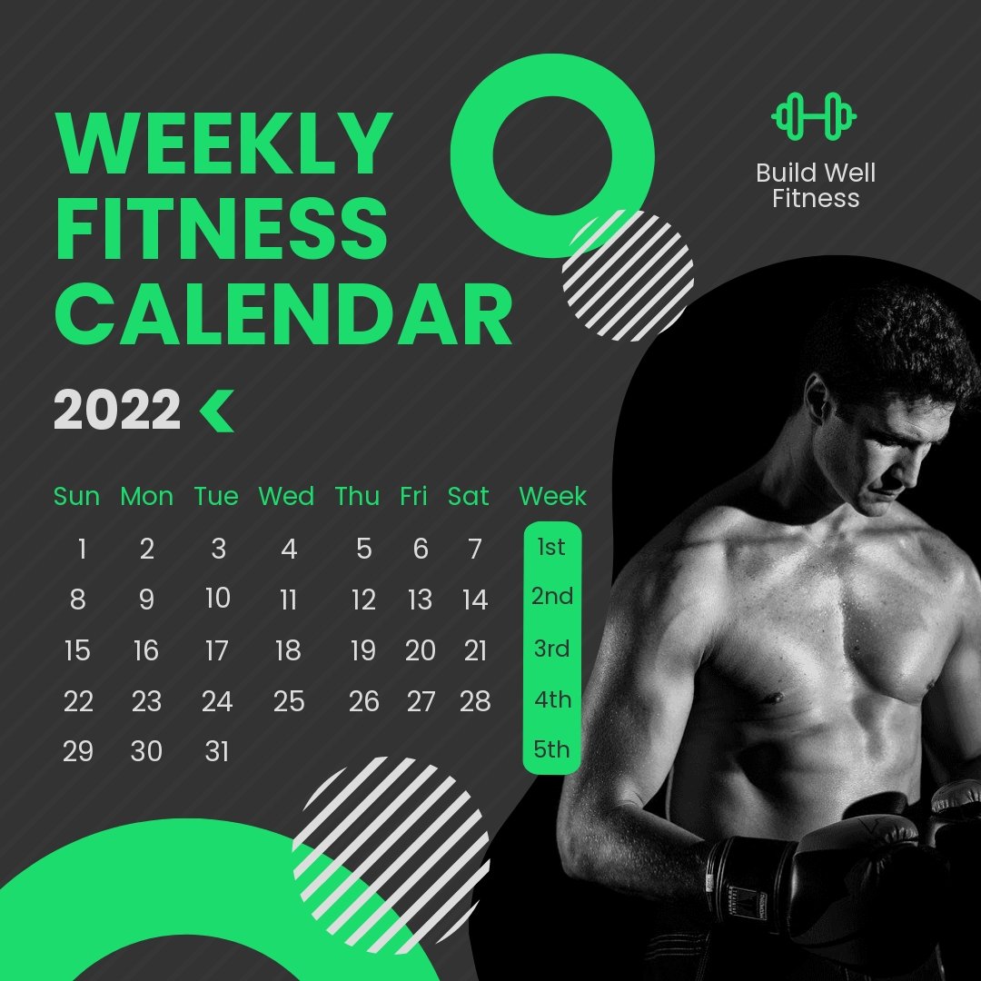 Weekly Fitness Calendar Post, Instagram, Facebook