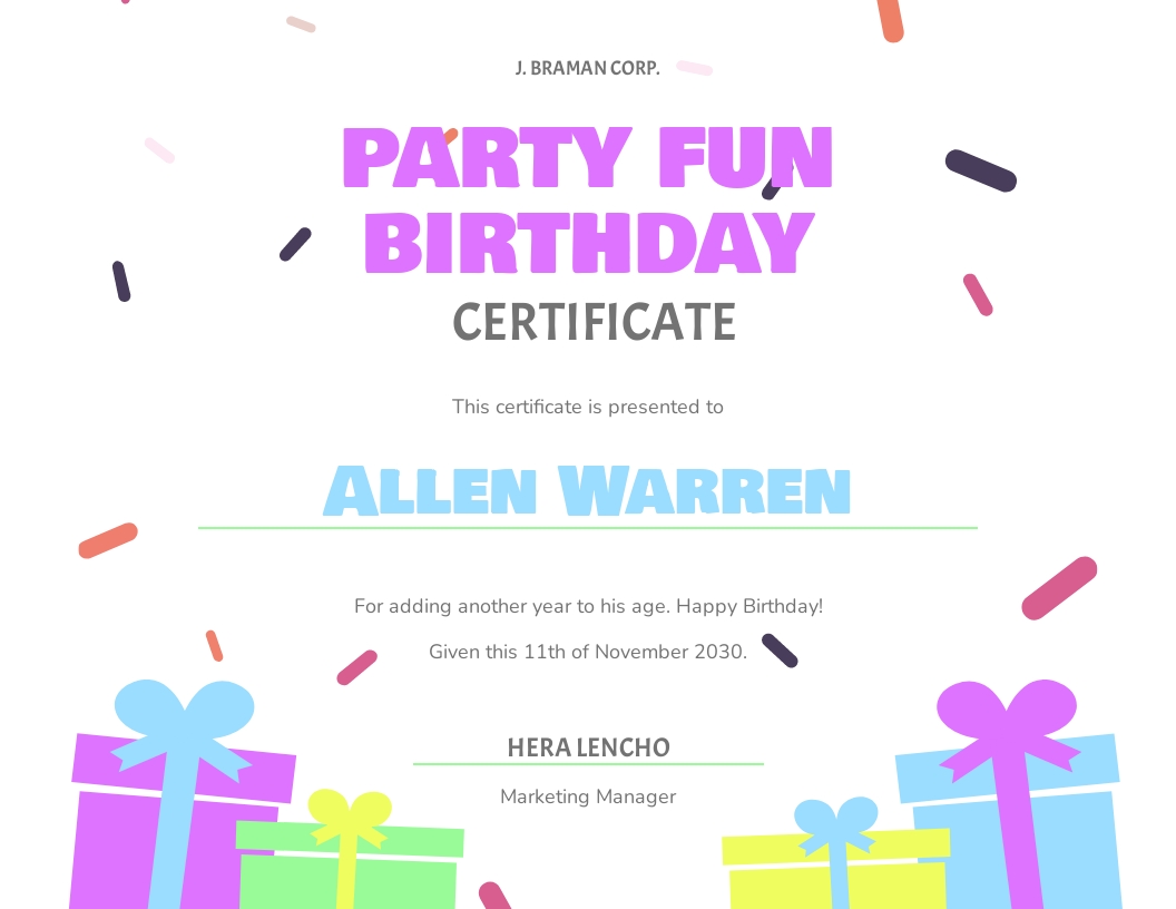 Birthday Certificate Templates - Format, Free, Download | Template.net