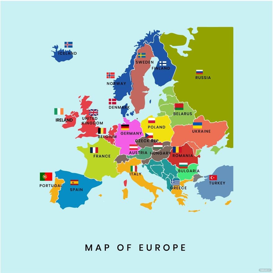 Europe Map With Flag Vector in Illustrator
